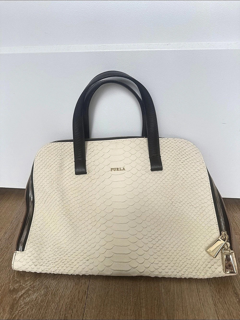Furla Python Embossed Leather Handbag (Made in Italy)